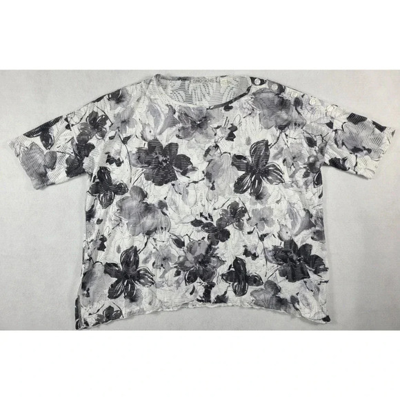 Sno Skins Top Blouse Women's XS Floral Ribbed Gray White Semi-Sheer Oversized - Picture 1 of 7